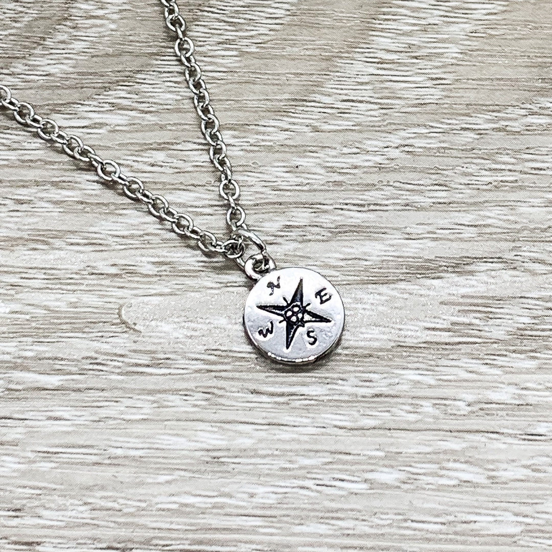 Compass Charm Necklace, Long Distance Friendship Card, Gift for Best Friend, Compass Jewelry, Bestie Gifts, Gift Exchange for Her