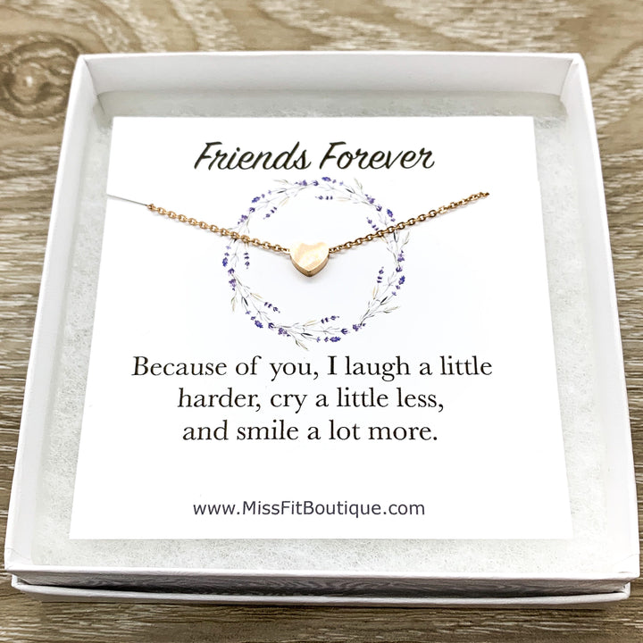 Friends Forever Card, Tiny Heart Necklace, Simple Reminder Gift, Gift for Bestie, Gift for Best Friend, Sister Gift, Thinking of You
