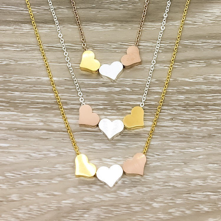 GrandMother of Three Gift, 3 Hearts Necklace with Personalized Card, Mother Necklace, Gift for Mom, Gift for Mom Jewelry, Dainty Necklace