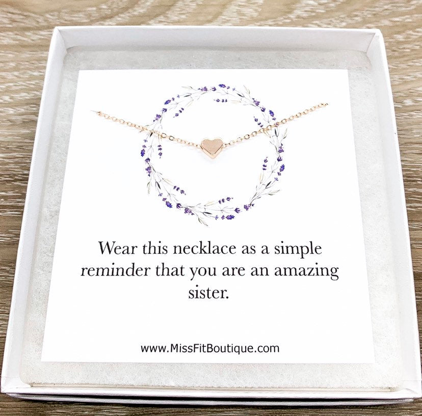 Gift for Sister Gift, Tiny Heart Pendant Necklace, Amazing Sister Card, Sisters Jewelry, Sisterhood, Unbiological Sister Jewelry