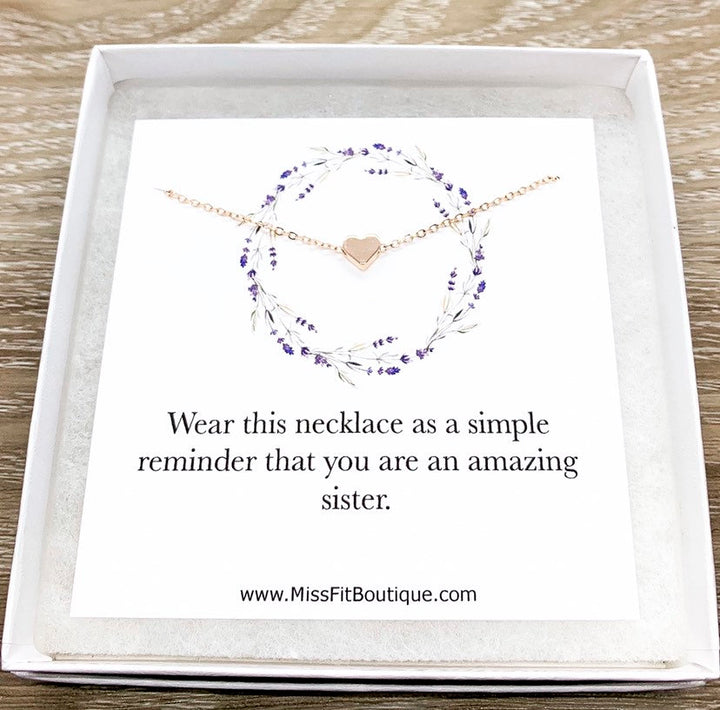 Gift for Sister Gift, Tiny Heart Pendant Necklace, Amazing Sister Card, Sisters Jewelry, Sisterhood, Unbiological Sister Jewelry