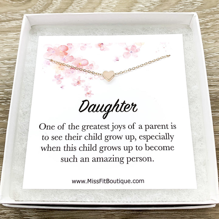 Daughter Necklace,Tiny Heart Necklace with Card, Dainty Jewelry, Gift from Mom, Mother Daughter Jewelry, Birthday Gift, Grad Gift