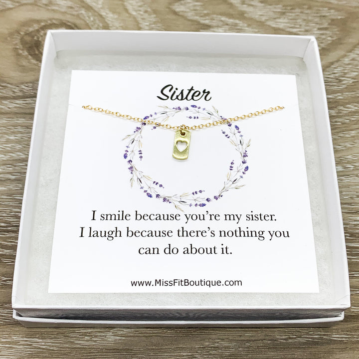 Sisters Necklace, Tiny Heart Dog Tag Pendants, Big Sister Gift, Dainty Necklace, Little Sister Gift, Gift for Sister, Simple Reminder Gift
