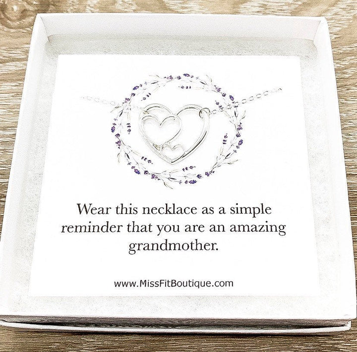 Amazing Grandmother Gift, 3 Hearts Necklace with Card, Gift from Grandson, Grandma Necklace, Birthday Gift, Gift from Daughter