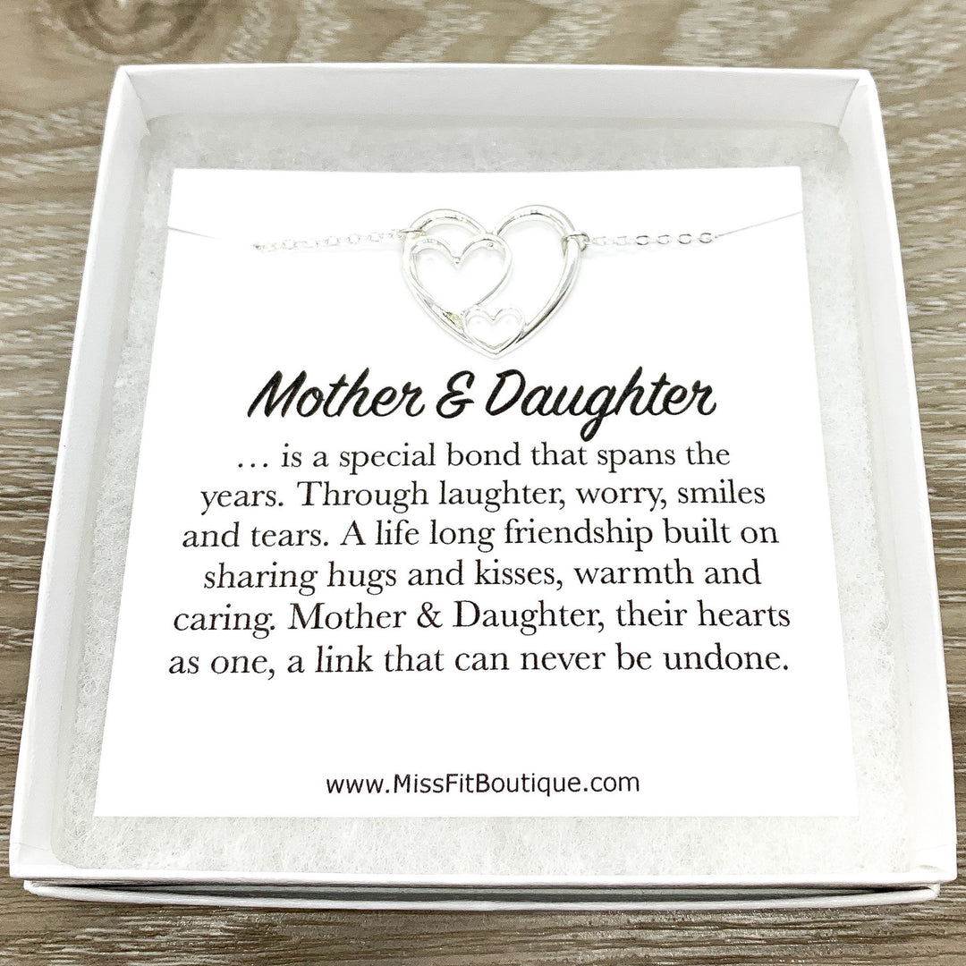 Mother Daughter Necklace with Box, Silver Hearts Necklace, Motherhood Gift, Mom Daughter Bonding, Gift for Daughter, Gift for Mom