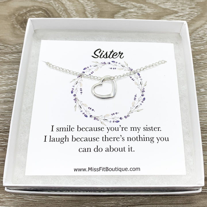 Sister Necklace, Heart Pendant, Big Sister Gift, Dainty Necklace, Little Sister Gift, Gift for Sister, Simple Reminder Gift, Birthday Gift