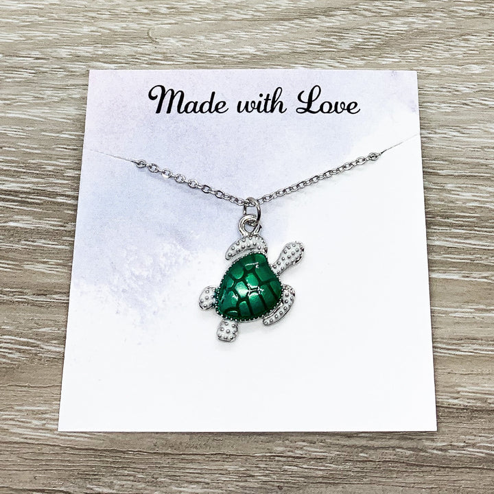 Green Turtle Charm Necklace, Turtle Jewelry, Aquarium Gift, Beach Necklace, Minimalist Gift, Ocean Gift, Aquatic Animal Lover Necklace