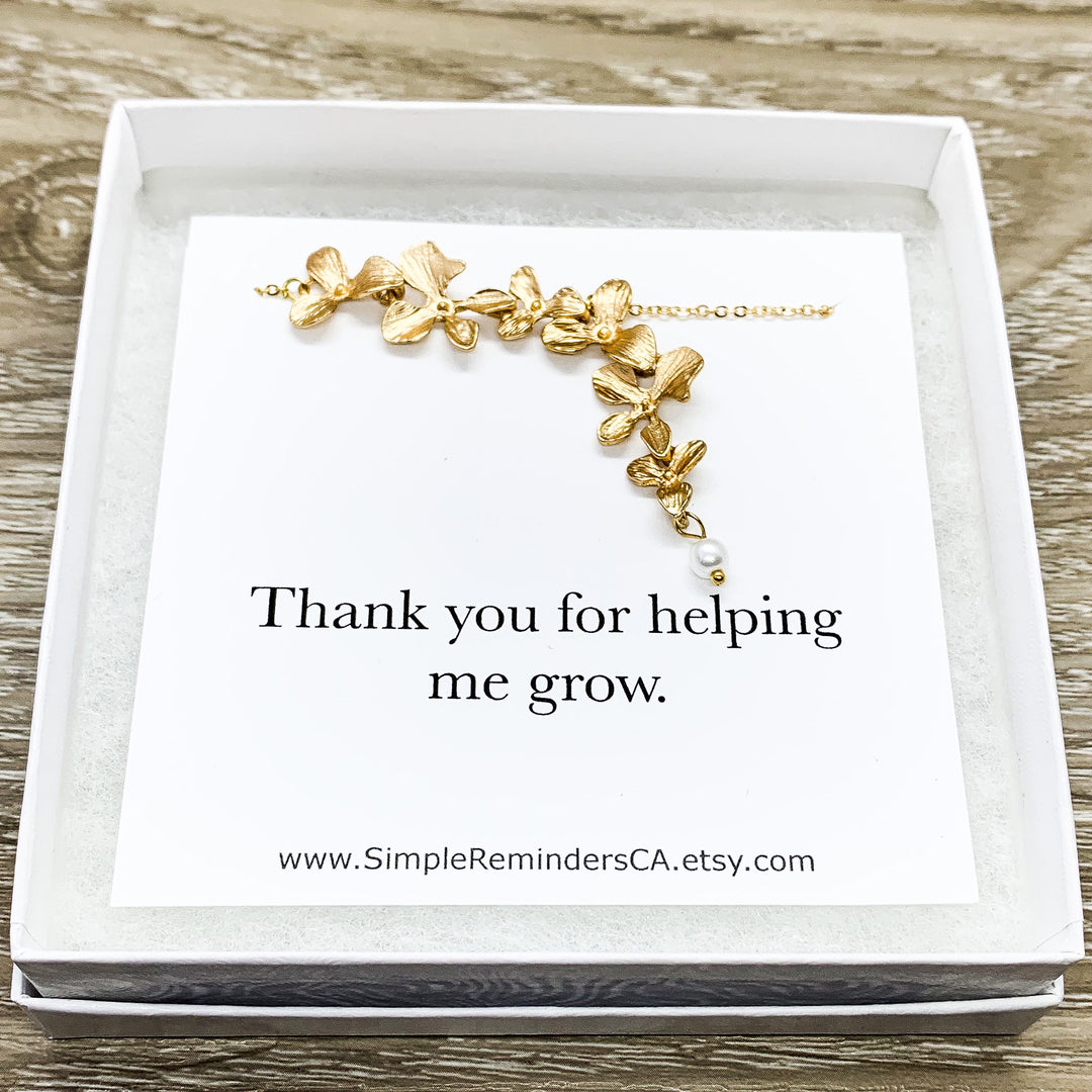 Flower Petal Necklace, Orchid Flower Necklace, Thanks for Helping Me Grow,  Floral Necklace, Orchid Pendant, Sister Jewelry, Inspirational