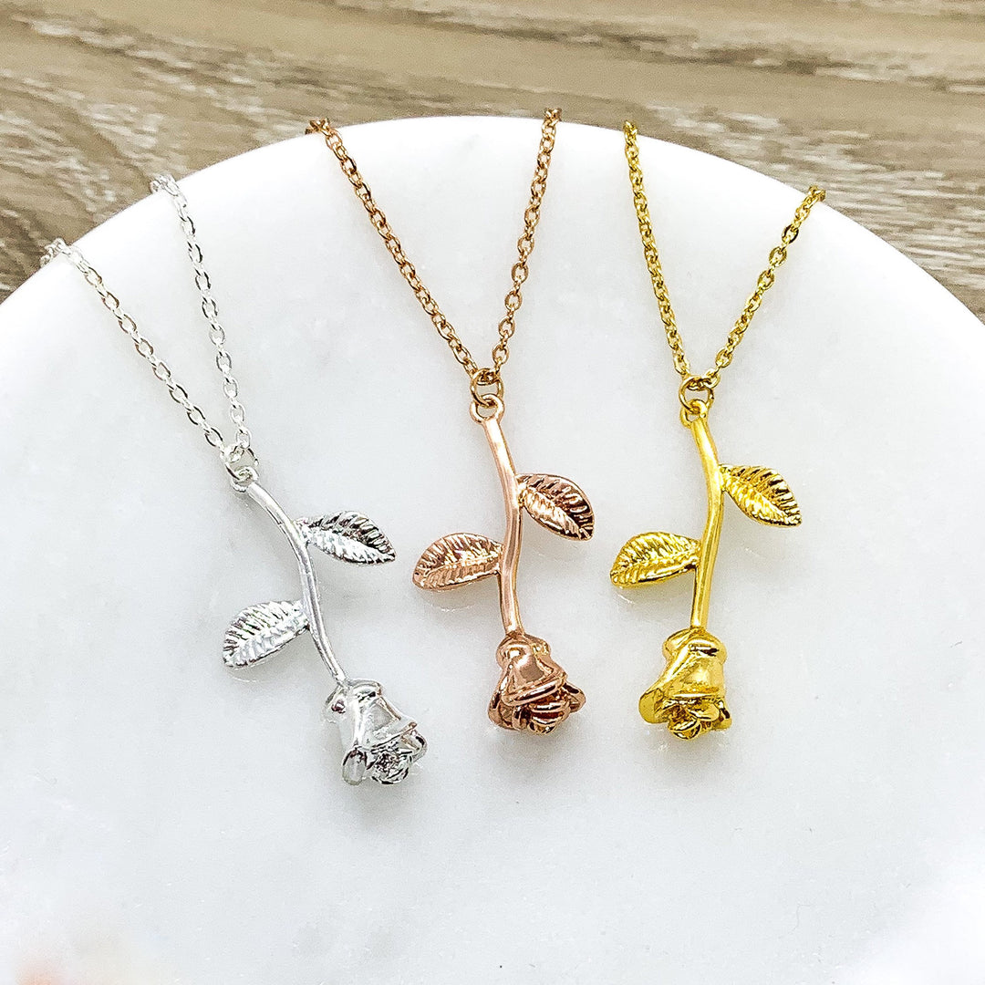 Tiny Rose Necklace, Rose Gold Flower Jewelry, Beautiful Necklace, Floral Jewelry, Nature Gifts, Gift from Friend, Minimalist Gift for Her