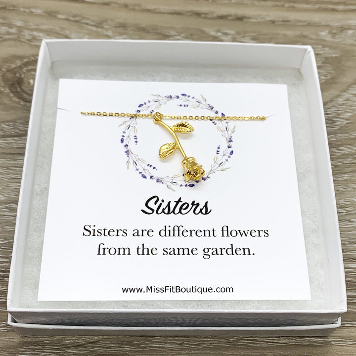 Tiny Rose Necklace, Rose Gold Flower Jewelry, Sisters Necklace, Floral Jewelry, Nature Gifts, Gift from Big Sister, Meaningful Gift