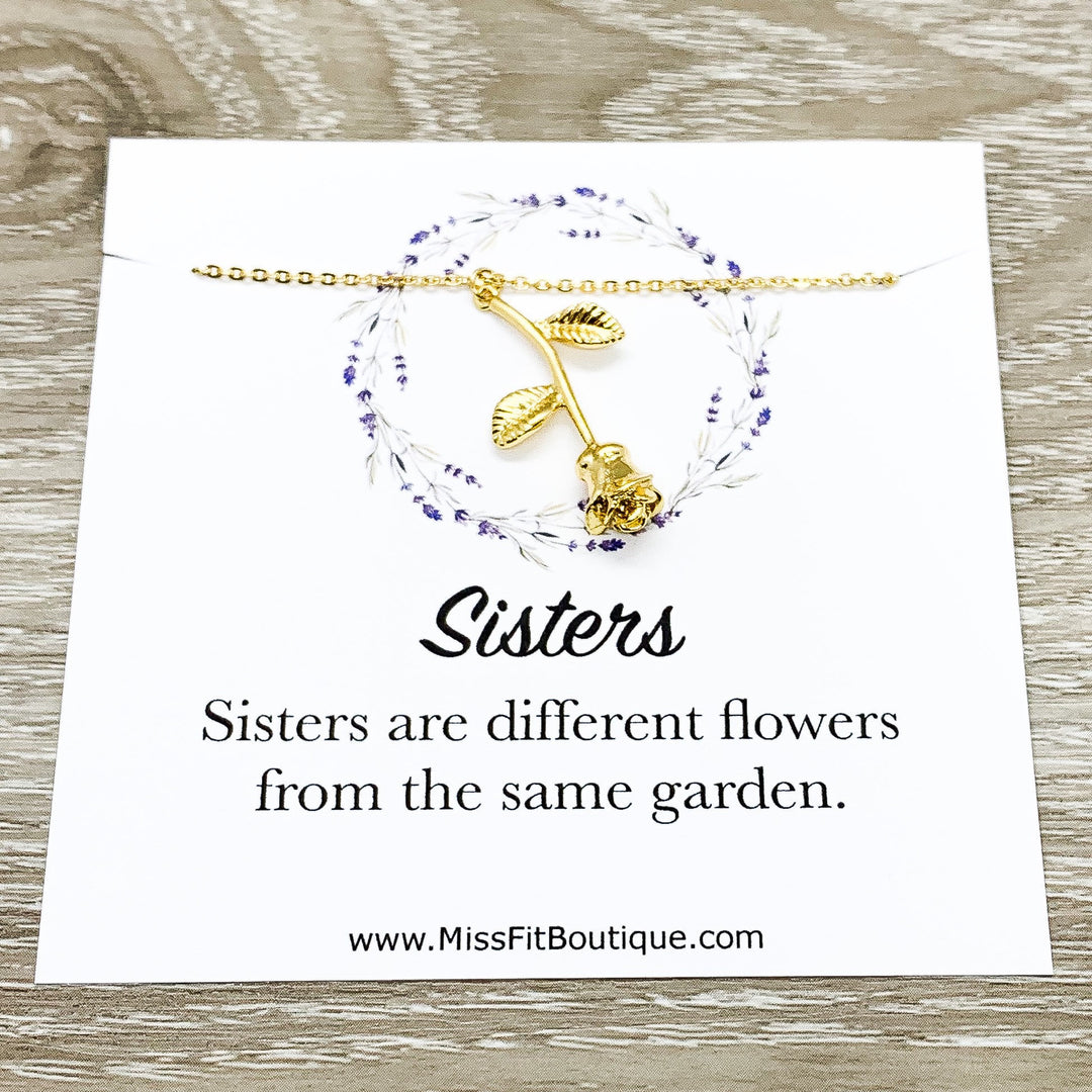 Tiny Rose Necklace, Rose Gold Flower Jewelry, Sisters Necklace, Floral Jewelry, Nature Gifts, Gift from Big Sister, Meaningful Gift