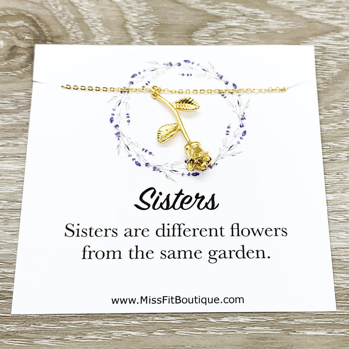 Tiny Rose Necklace, Rose Gold Flower Jewelry, Sisters Necklace, Floral Jewelry, Nature Gifts, Gift from Big Sister, Meaningful Gift