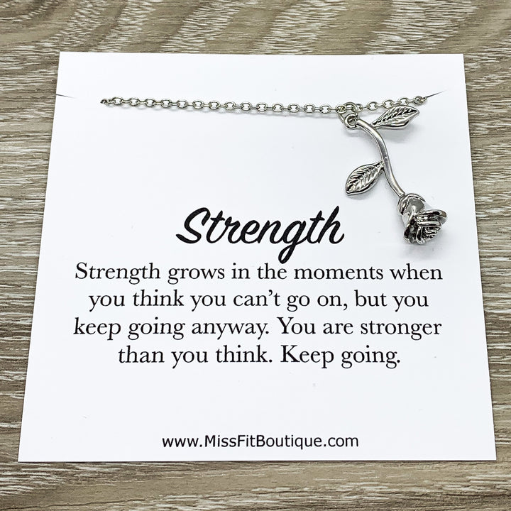 Dainty Rose Necklace, Rose Gold Flower Jewelry, Strength Necklace, Floral Jewelry, Nature Gifts, Gift from Friend, Meaningful Gift for Her