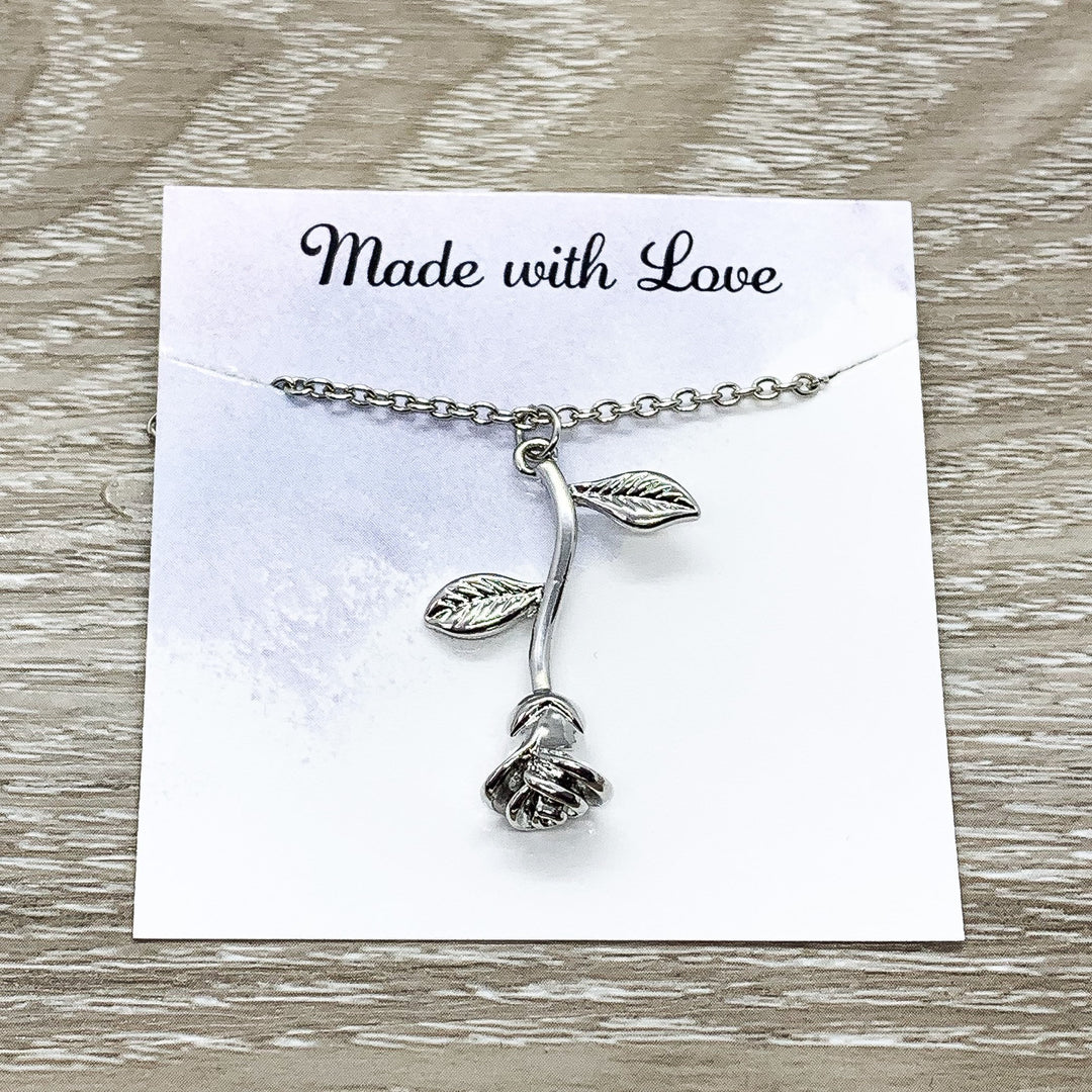 Dainty Rose Necklace, Rose Gold Flower Jewelry, Silver Floral Jewelry, Nature Gifts, Gift from Friend, Meaningful Gift, Flower Girl Necklace