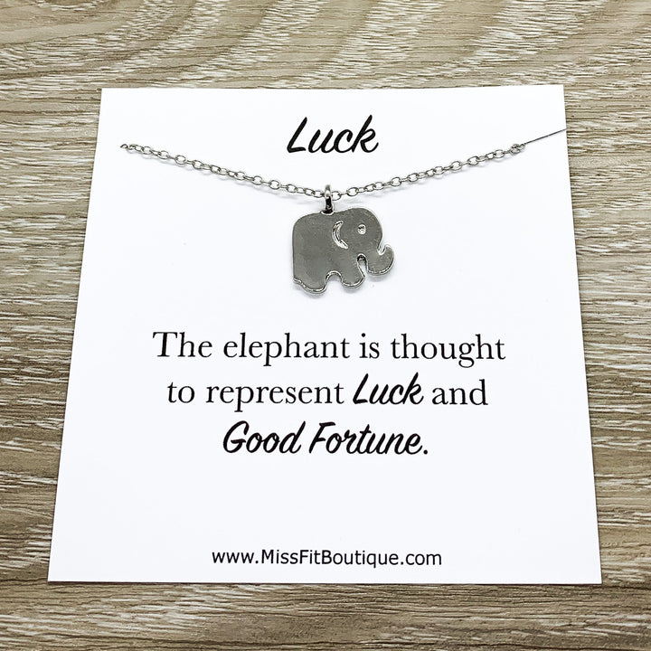 Lucky Elephant Necklace with Card, Lucky Charm Pendant, Good Fortune Gift, Spirit Animal Gift, Spiritual Jewelry, Gift for Friend, Birthday