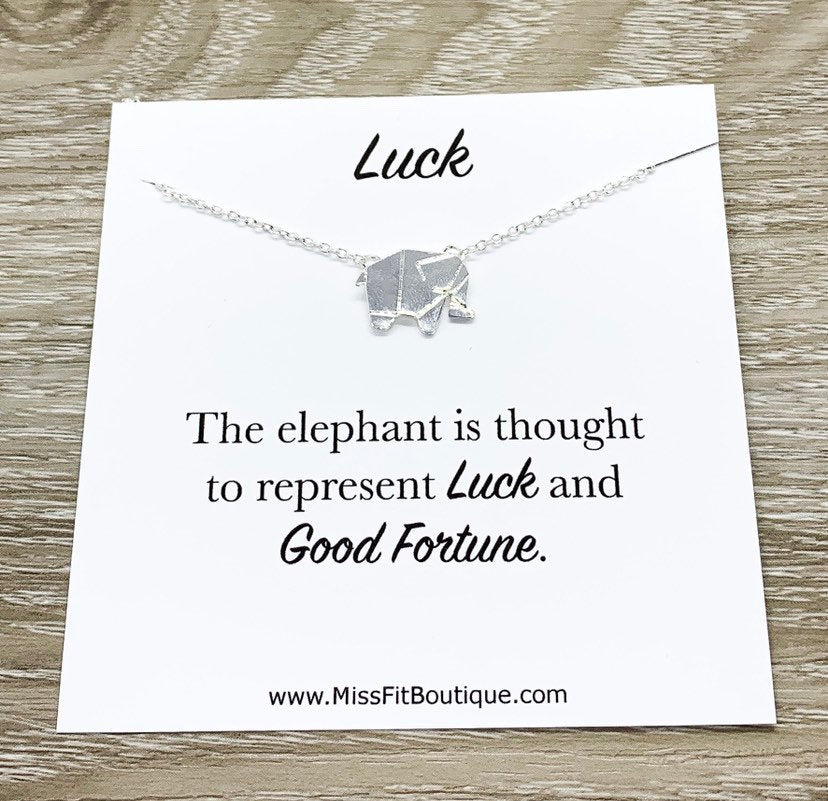 Lucky Elephant Necklace Card, Lucky Charm Pendant, Origami Elephant Gift, Spirit Animal Gift, Spiritual Jewelry, Gift for Friend, Birthday