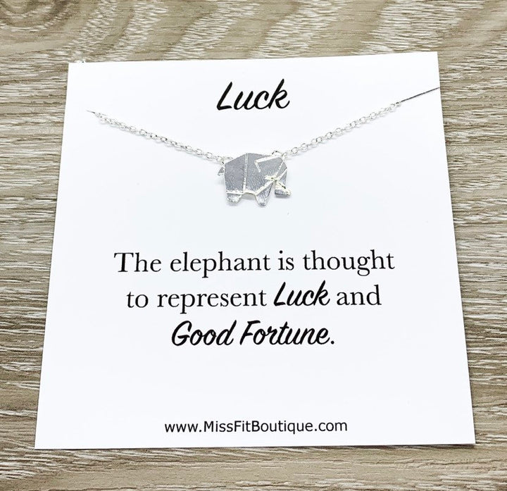 Lucky Elephant Necklace Card, Lucky Charm Pendant, Origami Elephant Gift, Spirit Animal Gift, Spiritual Jewelry, Gift for Friend, Birthday