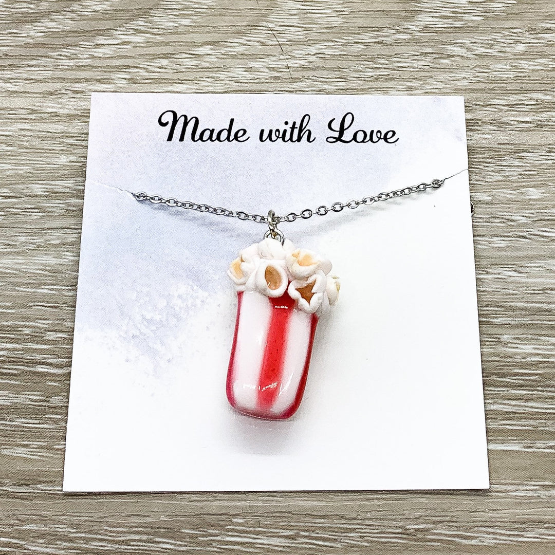 Tiny Popcorn Charm Necklace, Popcorn Lover Gift, Miniature Food Necklace, Friendship Gift, Cute Friend Birthday, Movie Fanatic Gift