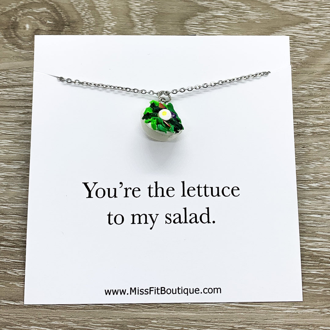 Tiny Salad Charm Necklace, You Are The Lettuce To My Salad Card, Miniature Food Necklace, Friendship Gift, Cute Friends Birthday