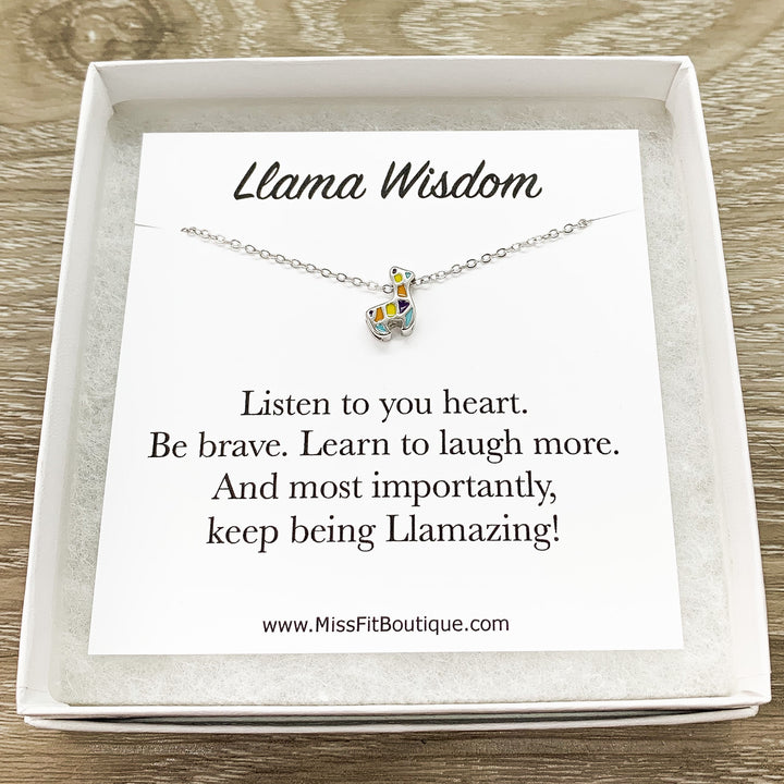 Tiny Llama Necklace, Colorful Animal Pendant, Sterling Silver Jewelry, Alpaca Jewelry, Cute Pet Necklace, Gift for Young Girl, Llamazing