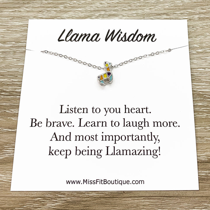 Tiny Llama Necklace, Colorful Animal Pendant, Sterling Silver Jewelry, Alpaca Jewelry, Cute Pet Necklace, Gift for Young Girl, Llamazing