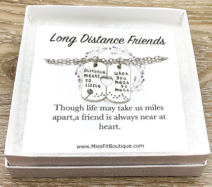 Long Distance Friends Gift Set for 2, Sentimental Matching Necklace, Distance Means So Little Quote, Friendship Gifts, Gift for Best Friend