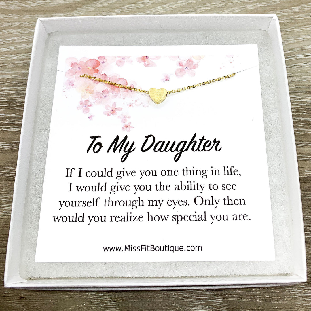 Sentimental Card, Tiny Heart Necklace, Dear Daughter Gift, Gift from Mom, Simple Reminder Gift, Going Away Gift