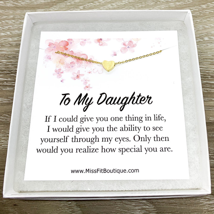 Sentimental Card, Tiny Heart Necklace, Dear Daughter Gift, Gift from Mom, Simple Reminder Gift, Going Away Gift
