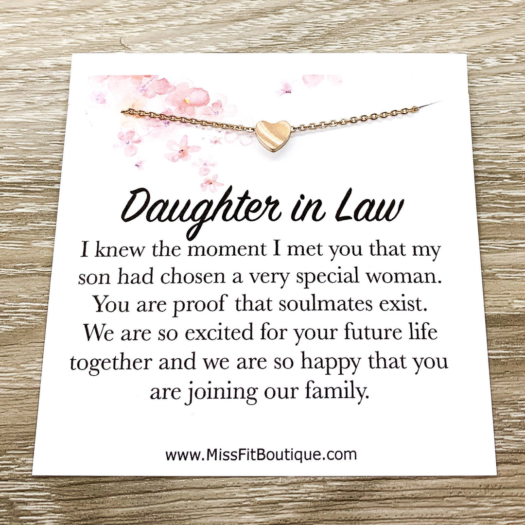 Daughter in Law Gift, Sentimental Card, Tiny Heart Necklace, Gift from Future Mother in Law, Simple Reminder Gift, Gift for Bride