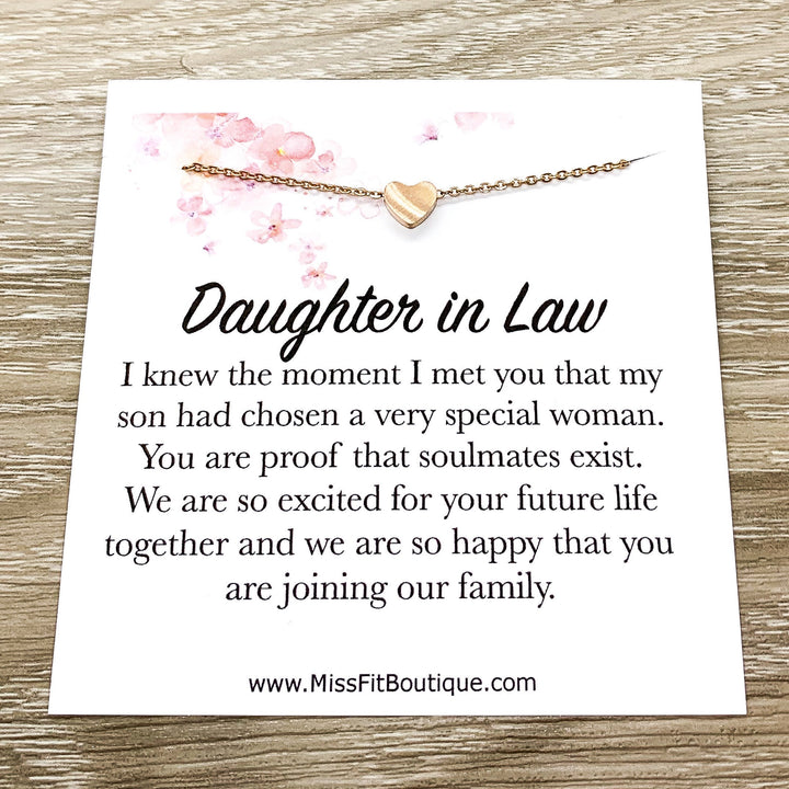 Daughter in Law Gift, Sentimental Card, Tiny Heart Necklace, Gift from Future Mother in Law, Simple Reminder Gift, Gift for Bride