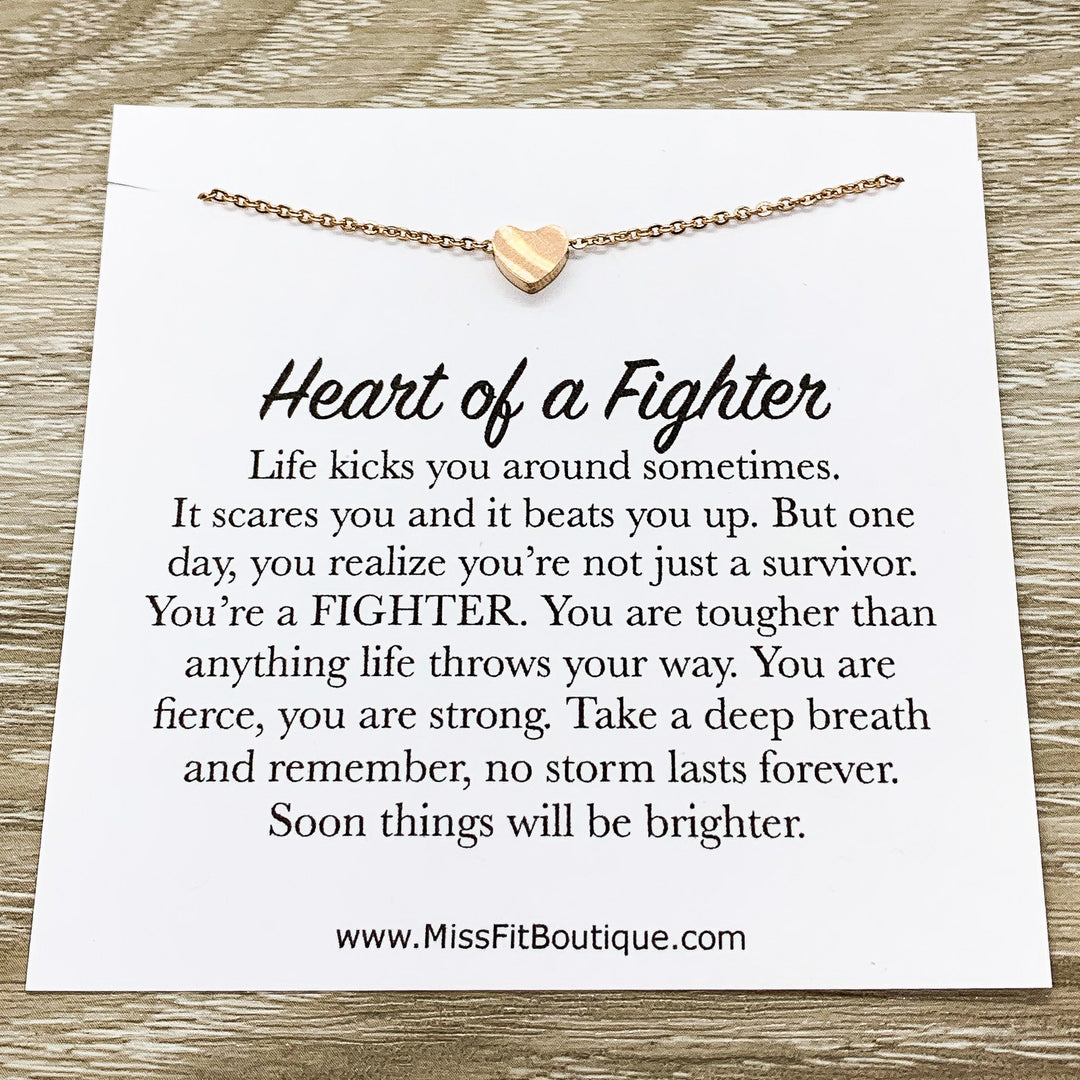 Heart of a Fighter Necklace, Dainty Heart Pendant, Inspirational Gift, Survivor Gift, Strength Necklace, Simple Reminder Gift