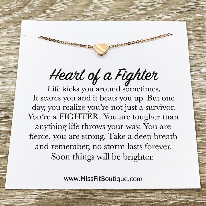 Heart of a Fighter Necklace, Dainty Heart Pendant, Inspirational Gift, Survivor Gift, Strength Necklace, Simple Reminder Gift