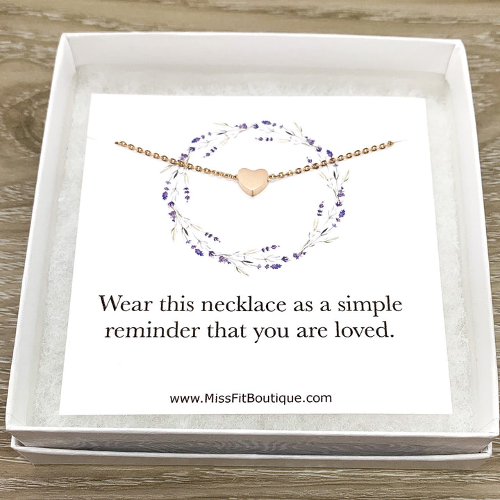 Simple Reminder Necklace with Card, Dainty Heart Necklace, Gift for Daughter, You Are Loved Gift, Gift for Teen Girl, Meaningful Jewelry