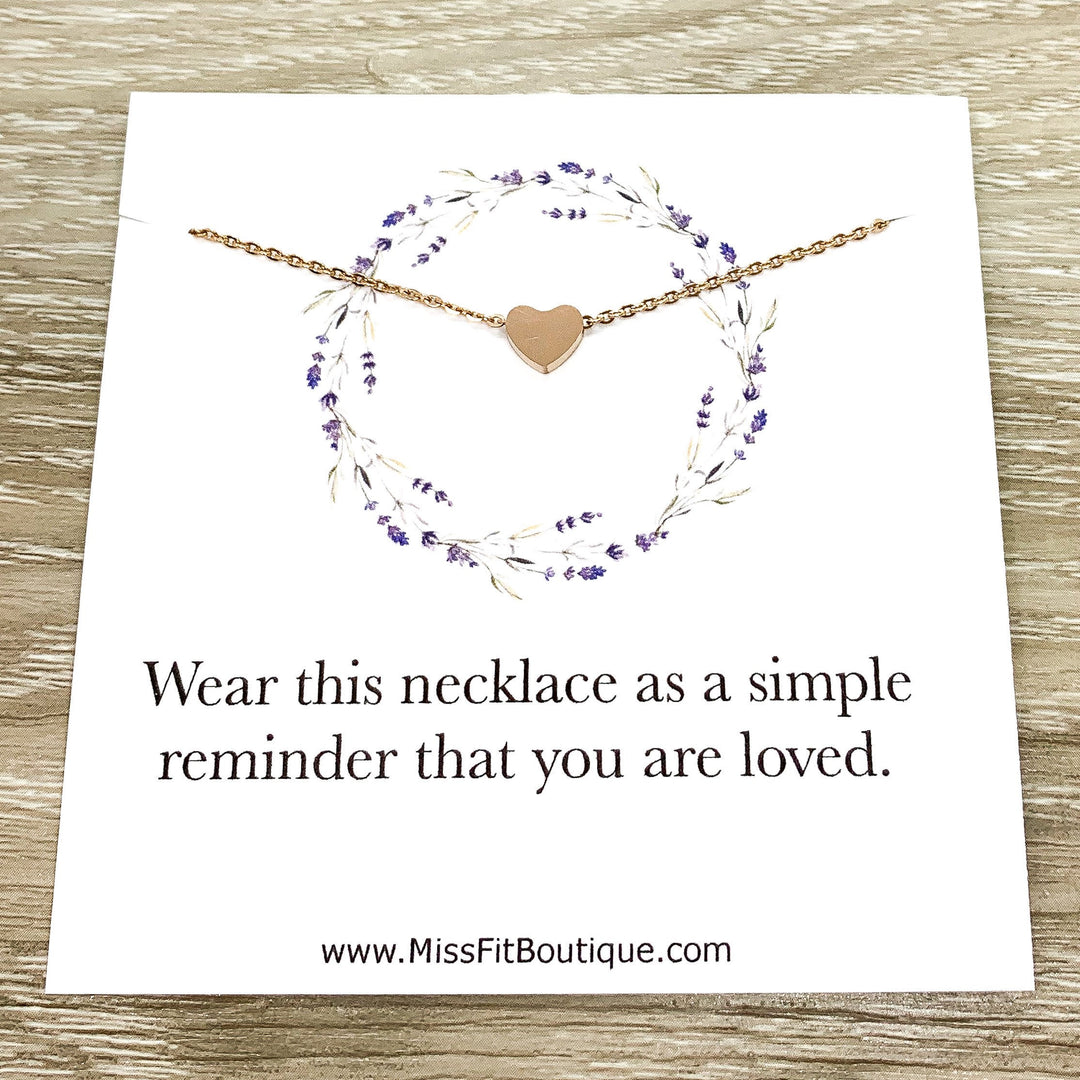 Simple Reminder Necklace with Card, Dainty Heart Necklace, Gift for Daughter, You Are Loved Gift, Gift for Teen Girl, Meaningful Jewelry