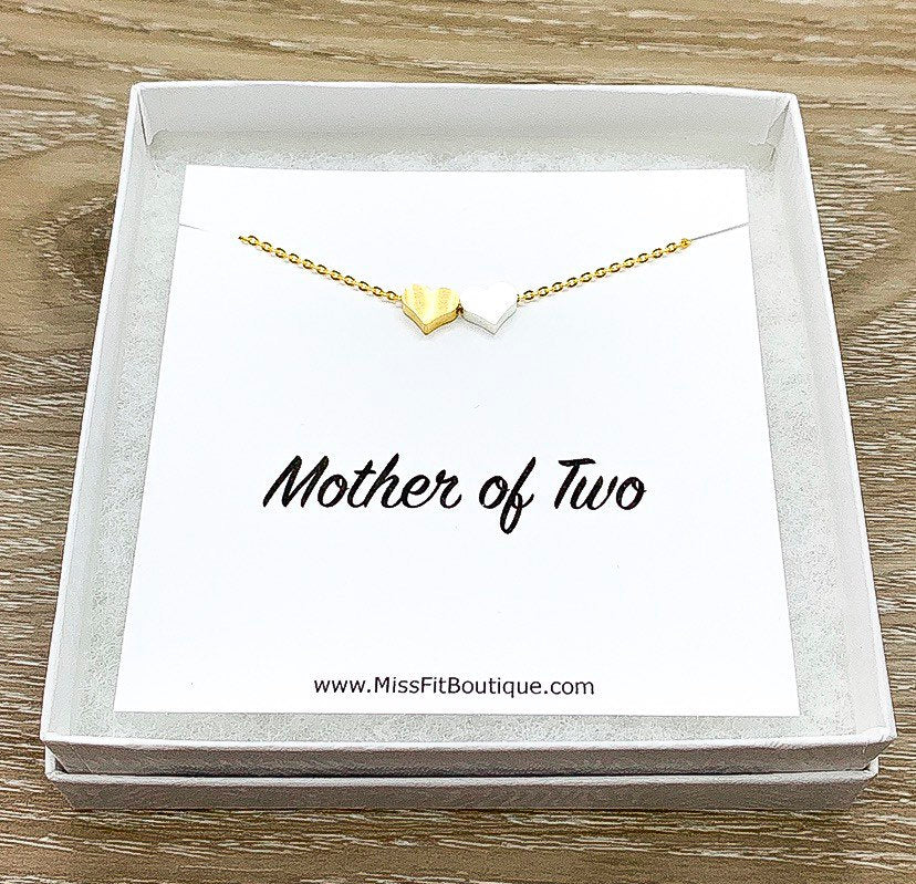 Mother of Two Necklace with Gift Box, Multiple Hearts Necklace, 2 Heart Pendants, Gift for Mom from Kids, Gift for Mama, Mother Birthday