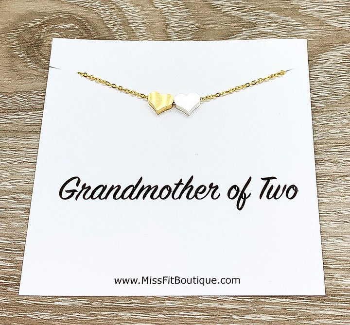 Grandmother of Two Necklace with Gift Box, Multiple Hearts Necklace, 2 Heart Pendants, Gift for Grandma from Grandkids, Gift for Nana
