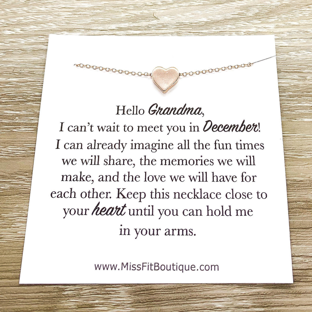 Hello Grandma Card, Tiny Heart Necklace, Gift for New Grandma, Pregnancy Announcement Gift, Grandmother Necklace, New Baby Reveal Gift