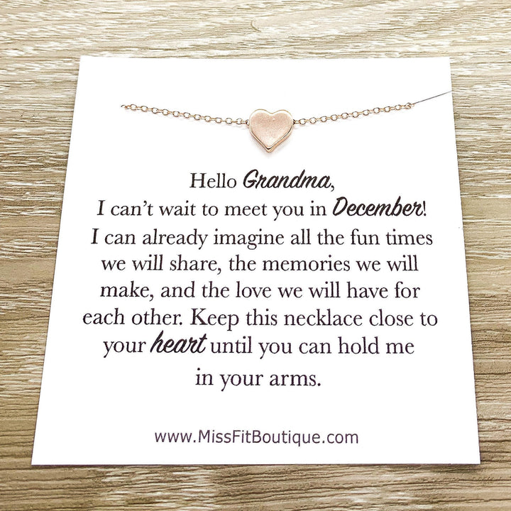 Hello Grandma Card, Tiny Heart Necklace, Gift for New Grandma, Pregnancy Announcement Gift, Grandmother Necklace, New Baby Reveal Gift