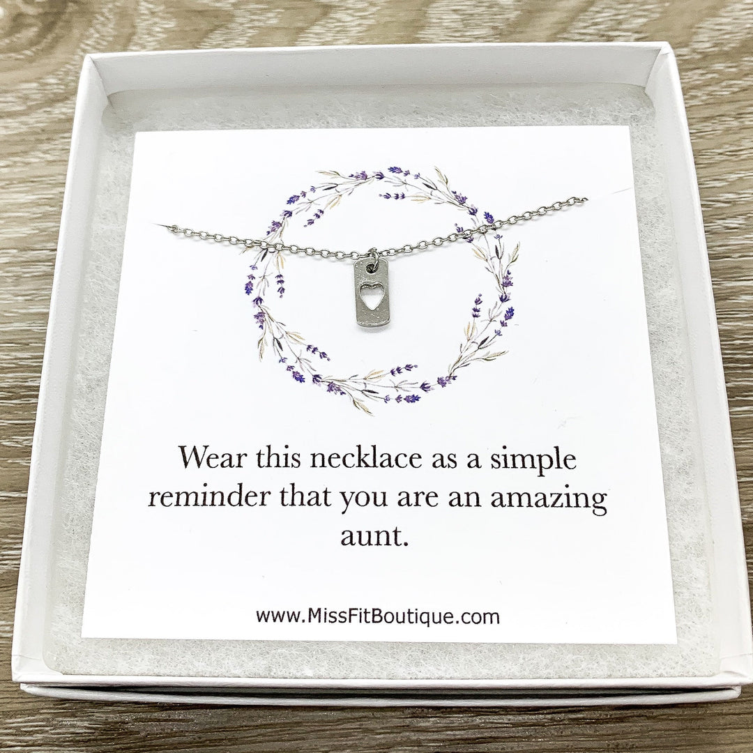 Amazing Aunt Gift, Personalized Necklace with Card, Tiny Heart Pendant, Gift for Favorite Aunt, Birthday Gift from Niece, Simple Reminder