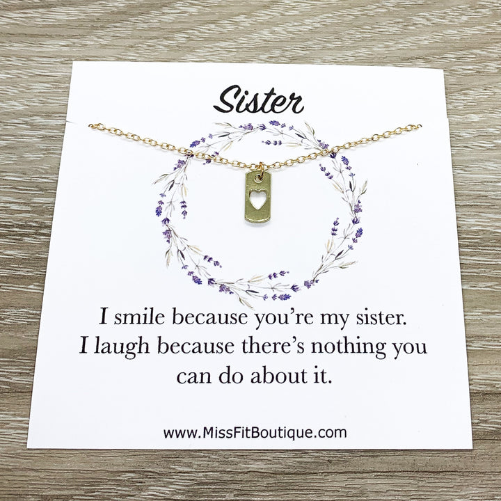 Sisters Necklace, Tiny Heart Dog Tag Pendants, Big Sister Gift, Dainty Necklace, Little Sister Gift, Gift for Sister, Simple Reminder Gift