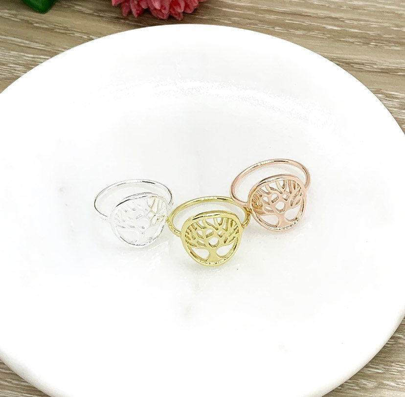 Tree Ring, Dainty Rose Gold Ring, Family Jewelry, Stacking Ring, Promise Ring, Statement Ring, Delicate Ring, Life Ring
