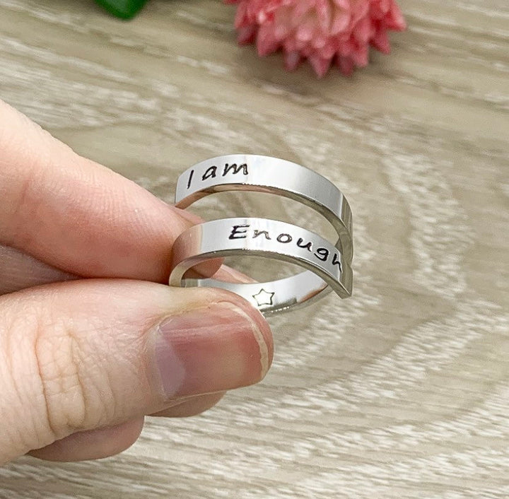 I Am Enough Wrap Ring, Motivational Jewelry, Uplifting Jewelry, Midi Ring, Thick Laser Engraved, Statement Ring, Gift for Friend, Self Love