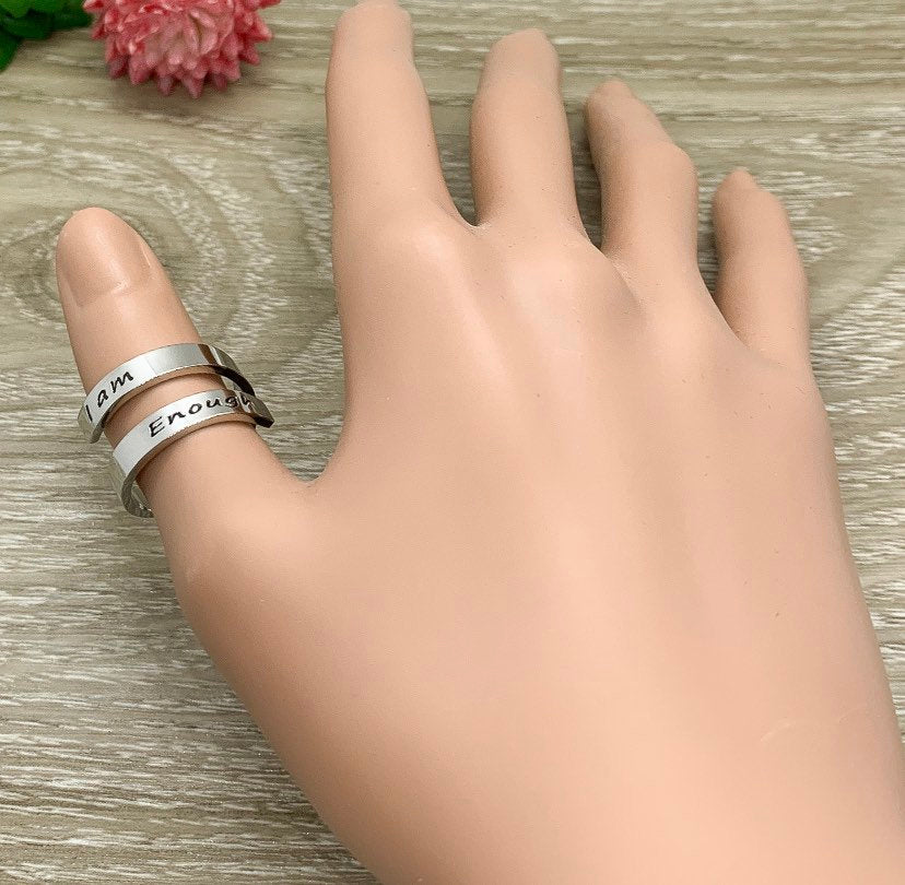 I Am Enough Wrap Ring, Motivational Jewelry, Uplifting Jewelry, Midi Ring, Thick Laser Engraved, Statement Ring, Gift for Friend, Self Love