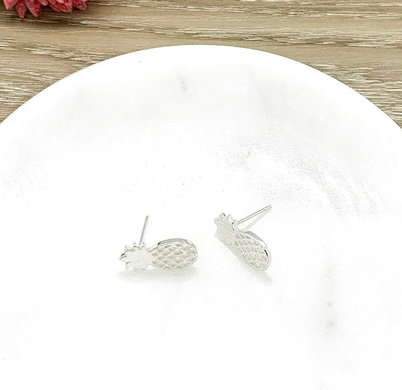 Pineapple Stud Earrings Silver, Fruit Earrings, Tropical Jewelry, Minimalist Stud Earrings, Foodie Jewelry, Boho Earrings, Birthday Gift