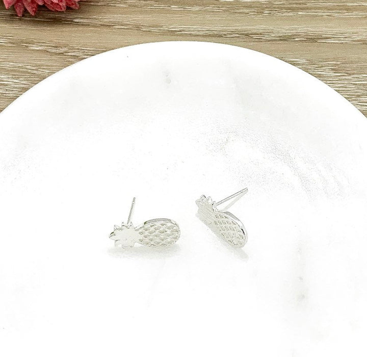 Pineapple Stud Earrings Silver, Fruit Earrings, Tropical Jewelry, Minimalist Stud Earrings, Foodie Jewelry, Boho Earrings, Birthday Gift