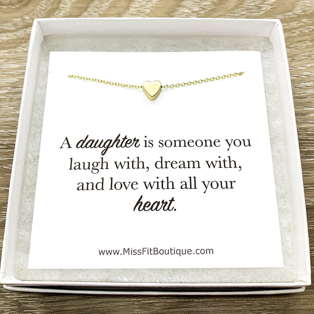 Gift for Daughter, Personalized Necklace with Card, Tiny Heart Pendant, Gift from Mom, Bonus Daughter Birthday Gift