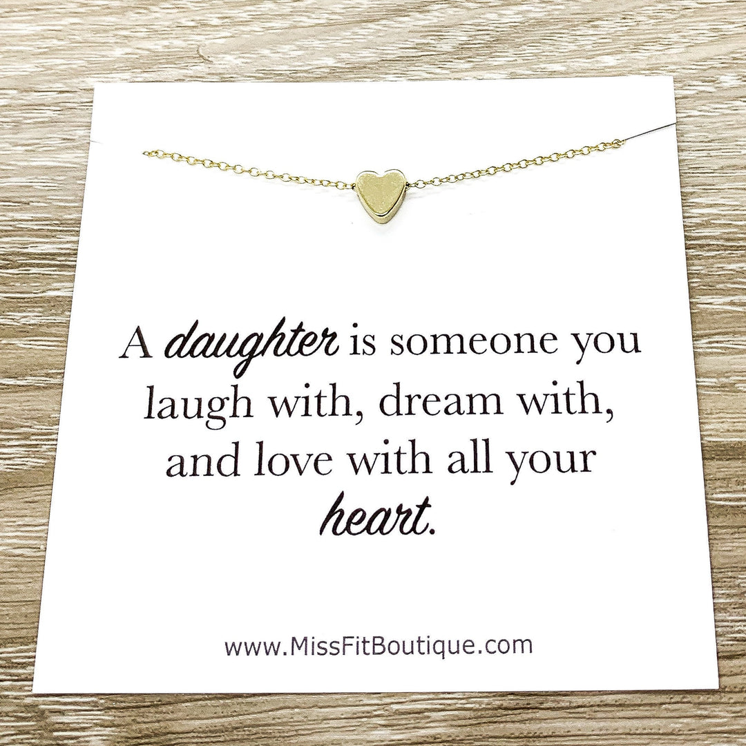 Gift for Daughter, Personalized Necklace with Card, Tiny Heart Pendant, Gift from Mom, Bonus Daughter Birthday Gift