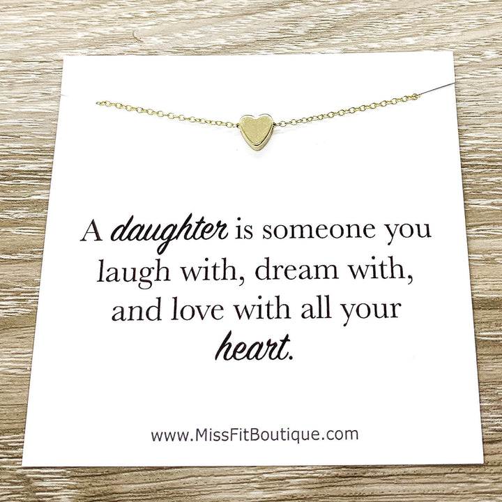 Gift for Daughter, Personalized Necklace with Card, Tiny Heart Pendant, Gift from Mom, Bonus Daughter Birthday Gift