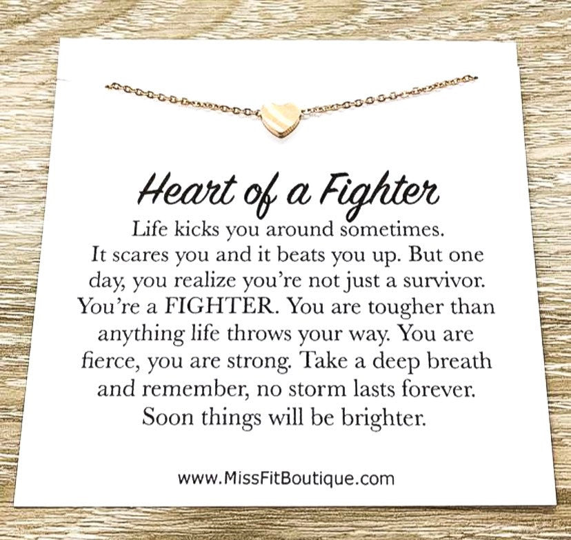 Heart of a Fighter Necklace, Dainty Heart Pendant, Inspirational Gift, Survivor Gift, Strength Necklace, Simple Reminder Gift