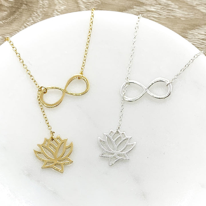 Y Lariat Lotus Flower Necklace, Spirituality Quote Card, Dainty Flower Necklace, Lotus Pendant, Yoga Jewelry, Inspirational, Thinking of You